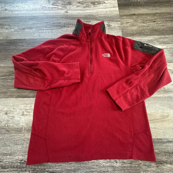 The North Face‎ Flash Dry Red Mens M 1/4 Zip Pullover Fleece Zip Pocket Gorpcore - Picture 1 of 11
